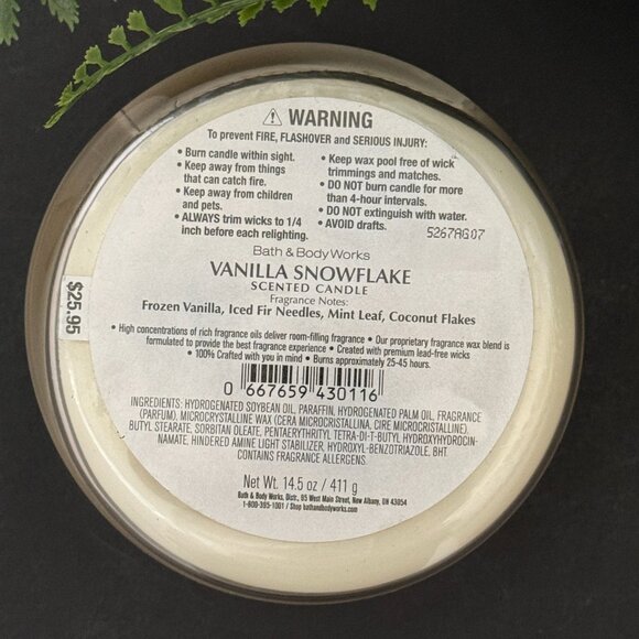BBW Vanilla Snowflake Bath & Body Works 3 Wick Candle - Picture 10 of 10